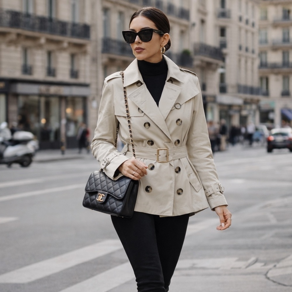 Burberry Brit Cream Double-Breasted Trench Coat with Belt